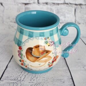 🌸 PIONEER WOMAN HAT TEAL GINGHAM MUG